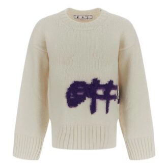 Pull à col rond Off-White Logo Intarsia « White Purple »