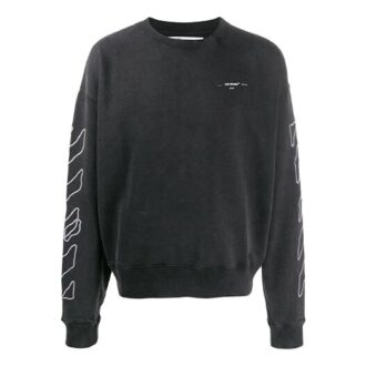 Pull à col rond Off-White pour homme avec logo rayé classique, noir