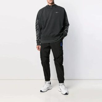 Pull à col rond Off-White pour homme avec logo rayé classique, noir