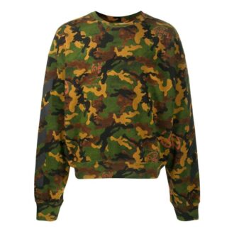 Pull à col rond Off-White pour homme, collection printemps-été 2022, imprimé camouflage, vert