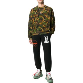 Pull à col rond Off-White pour homme, collection printemps-été 2022, imprimé camouflage, vert