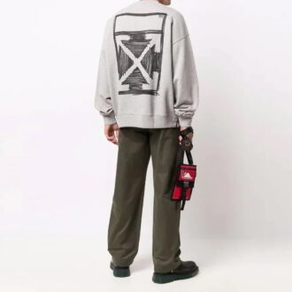 Pull à col rond Off-White pour homme FW21 avec logo, coupe ample, gris