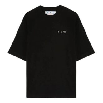 Pull à col rond SS22, motif logo au dos, manches courtes, coupe ample, noir
