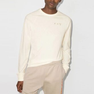 Pull à col rond uni, manches longues, coupe ample, blanc crème