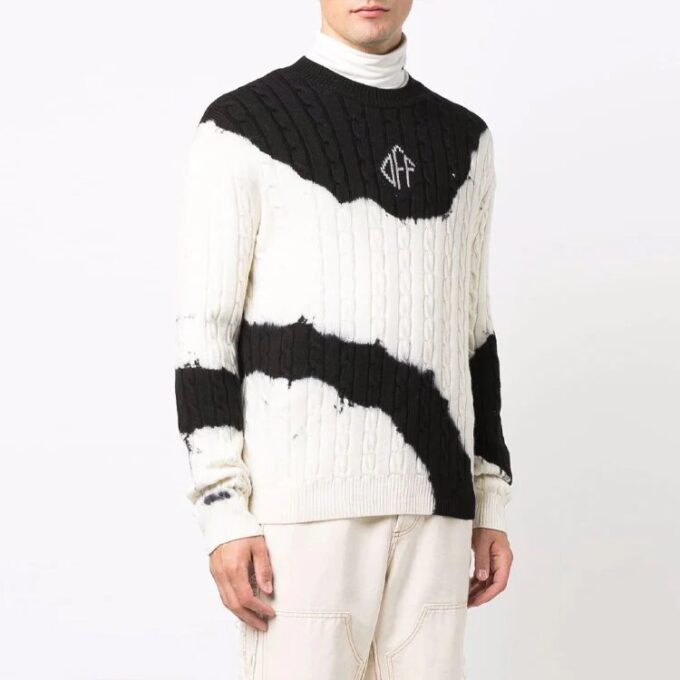 Pull en laine blanc ample à col rond et motif tie-dye color block pour homme Off-White FW21