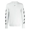 Pull en laine blanc cassé pour homme à rayures diagonales et motif intarsia, coupe ajustée