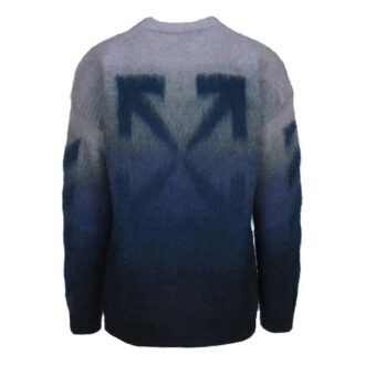Pull en laine bleu à col rond et manches longues pour homme Off-White, coupe ample, effet dégradé Pull en laine bleu à col rond et manches longues pour homme Off-White, coupe ample, effet dégradé