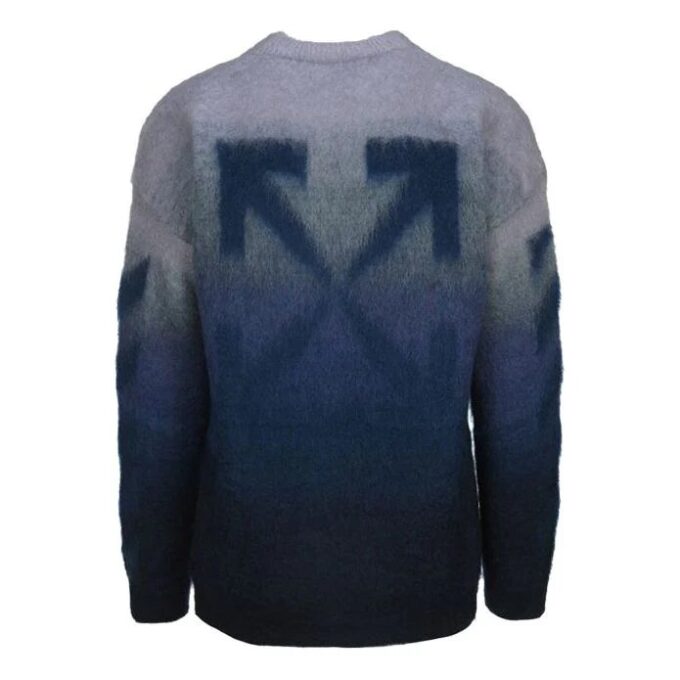Pull en laine bleu à col rond et manches longues pour homme Off-White, coupe ample, effet dégradé