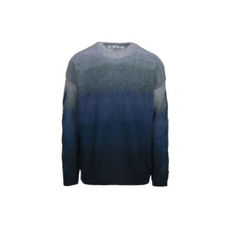 Pull en laine bleu à col rond et manches longues pour homme Off-White, coupe ample, effet dégradé Pull en laine bleu à col rond et manches longues pour homme Off-White, coupe ample, effet dégradé