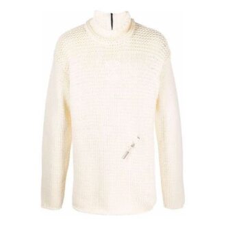 Pull en laine à col montant et coupe ample, couleur unie, avec détails tricotés, pour homme, Off-White, blanc