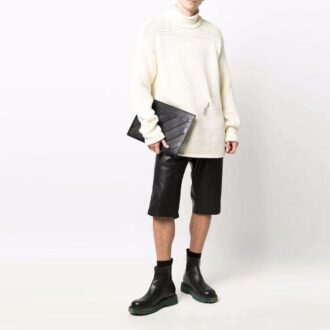 Pull en laine à col montant et coupe ample, couleur unie, avec détails tricotés, pour homme, Off-White, blanc