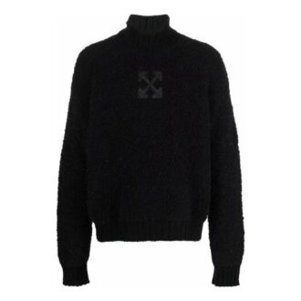 Pull en laine à col montant Off-White pour homme FW21, motif logo, couleur unie, coupe ample, noir