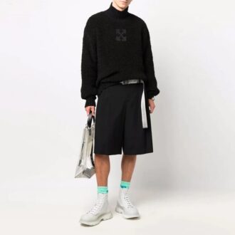 Pull en laine à col montant Off-White pour homme FW21, motif logo, couleur unie, coupe ample, noir