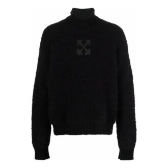 Pull en laine à col montant unie avec logo imprimé Off-White pour homme, collection automne-hiver 2022, version noire