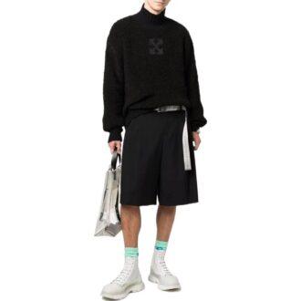 Pull en laine à col montant unie avec logo imprimé Off-White pour homme, collection automne-hiver 2022, version noire