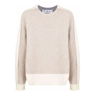 Pull en laine à col rond et coloris contrastés Off-White pour homme FW21, coupe ample, beige