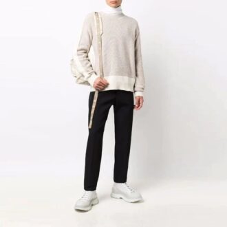 Pull en laine à col rond et coloris contrastés Off-White pour homme FW21, coupe ample, beige