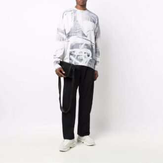 Pull en laine à col rond et imprimé abstrait Off-White pour homme, collection automne-hiver 2021, coupe ample, blanc Pull en laine à col rond et imprimé abstrait Off-White pour homme, collection automne-hiver 2021, coupe ample, blanc