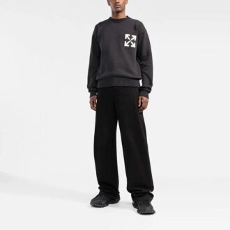 Pull en laine à col rond et intarsia avec logo Off-White pour homme FW22, coupe ample, noir Pull en laine à col rond et intarsia avec logo Off-White pour homme FW22, coupe ample, noir