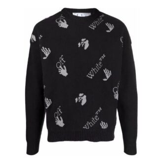 Pull en laine à col rond et logo en intarsia Off-White pour homme FW21, coupe ample, noir Pull en laine à col rond et logo en intarsia Off-White pour homme FW21, coupe ample, noir