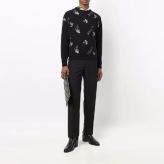 Pull en laine à col rond et logo en intarsia Off-White pour homme FW21, coupe ample, noir Pull en laine à col rond et logo en intarsia Off-White pour homme FW21, coupe ample, noir
