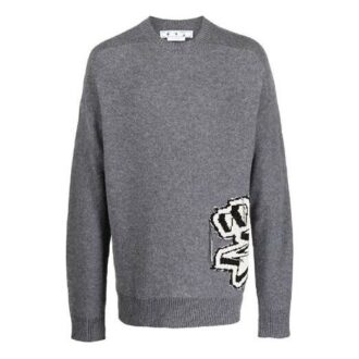 Pull en laine à col rond et manches longues Off-White pour homme, collection automne-hiver 2022, gris Pull en laine à col rond et manches longues Off-White pour homme, collection automne-hiver 2022, gris