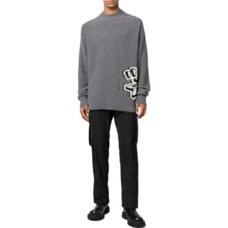 Pull en laine à col rond et manches longues Off-White pour homme, collection automne-hiver 2022, gris Pull en laine à col rond et manches longues Off-White pour homme, collection automne-hiver 2022, gris