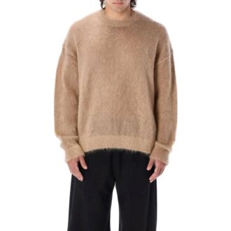 Pull en laine à col rond et manches longues Off-White pour homme, collection automne-hiver 2022, imprimé flèche, version marron Pull en laine à col rond et manches longues Off-White pour homme, collection automne-hiver 2022, imprimé flèche, version marron