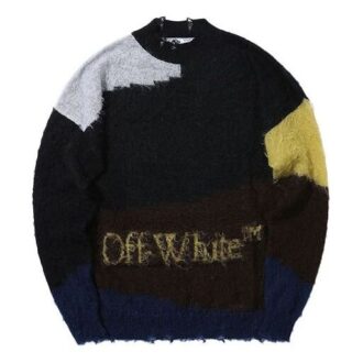 Pull en laine à col rond et manches longues Off-White pour homme, couleurs contrastées, noir Pull en laine à col rond et manches longues Off-White pour homme, couleurs contrastées, noir