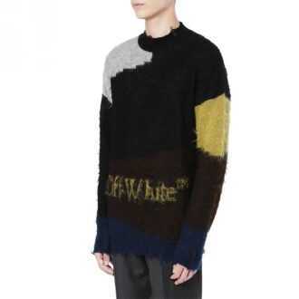 Pull en laine à col rond et manches longues Off-White pour homme, couleurs contrastées, noir Pull en laine à col rond et manches longues Off-White pour homme, couleurs contrastées, noir