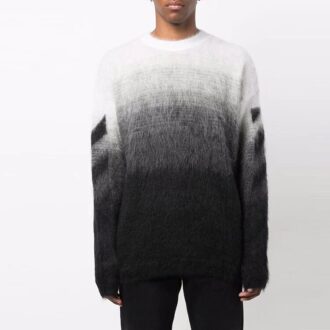 Pull en laine à col rond et manches longues Off-White pour homme FW21, coupe ample, dégradé de couleurs, noir d’automne Pull en laine à col rond et manches longues Off-White pour homme FW21, coupe ample, dégradé de couleurs, noir d’automne