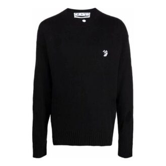 Pull en laine à col rond et manches longues Off-White pour homme FW21, coupe ample, noir Pull en laine à col rond et manches longues Off-White pour homme FW21, coupe ample, noir