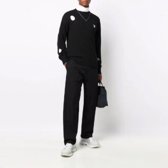 Pull en laine à col rond et manches longues Off-White pour homme FW21, coupe ample, noir Pull en laine à col rond et manches longues Off-White pour homme FW21, coupe ample, noir