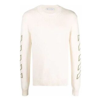 Pull en laine à col rond et manches longues Off-White pour homme FW21, motif Arrows, blanc Pull en laine à col rond et manches longues Off-White pour homme FW21, motif Arrows, blanc