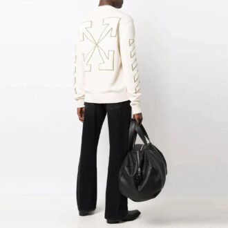 Pull en laine à col rond et manches longues Off-White pour homme FW21, motif Arrows, blanc Pull en laine à col rond et manches longues Off-White pour homme FW21, motif Arrows, blanc