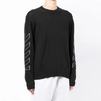 Pull en laine à col rond et manches longues Off-White pour homme SS22, imprimé Arrows, noir Pull en laine à col rond et manches longues Off-White pour homme SS22, imprimé Arrows, noir