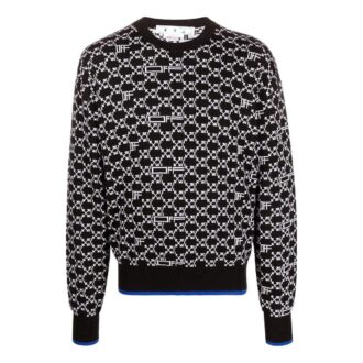 Pull en laine à col rond et manches longues Off-White pour homme SS22 Logo Intarsia Knit, noir Pull en laine à col rond et manches longues Off-White pour homme SS22 Logo Intarsia Knit, noir