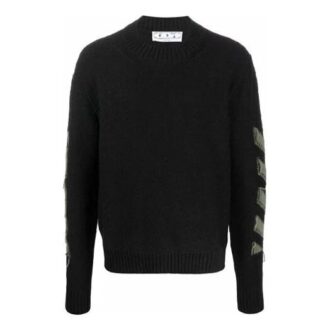 Pull en laine à col rond et motif Arrows Off-White pour homme FW21, coupe ample, noir Pull en laine à col rond et motif Arrows Off-White pour homme FW21, coupe ample, noir