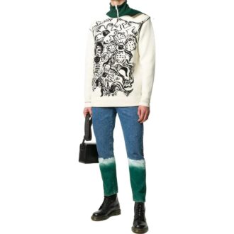 Pull en laine à col rond et motif jacquard floral Off-White pour homme FW22, version blanche Pull en laine à col rond et motif jacquard floral Off-White pour homme FW22, version blanche