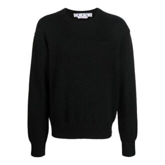 Pull en laine à col rond Off-White pour homme, collection automne-hiver 2022, couleur unie, coupe ample, noir Pull en laine à col rond Off-White pour homme, collection automne-hiver 2022, couleur unie, coupe ample, noir
