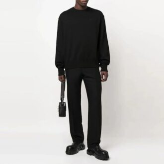 Pull en laine à col rond Off-White pour homme, collection automne-hiver 2022, couleur unie, coupe ample, noir Pull en laine à col rond Off-White pour homme, collection automne-hiver 2022, couleur unie, coupe ample, noir