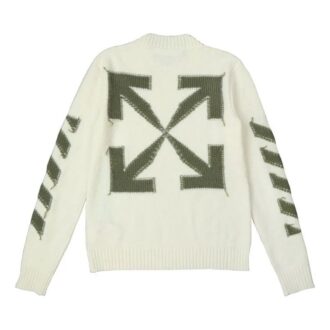Pull en laine à col rond Off-White pour homme FW21 avec logo Arrows, coupe ample, blanc laiteux Pull en laine à col rond Off-White pour homme FW21 avec logo Arrows, coupe ample, blanc laiteux