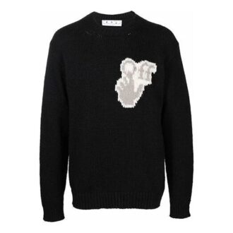 Pull en laine à col rond Off-White pour homme FW21 avec logo « Hands Off » et lettres de l’alphabet, coupe ample, noir Pull en laine à col rond Off-White pour homme FW21 avec logo « Hands Off » et lettres de l’alphabet, coupe ample, noir