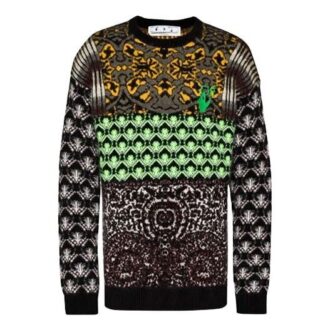 Pull en laine à col rond Off-White pour homme FW21, motif Arrows et logo, coupe ample, vert Pull en laine à col rond Off-White pour homme FW21, motif Arrows et logo, coupe ample, vert