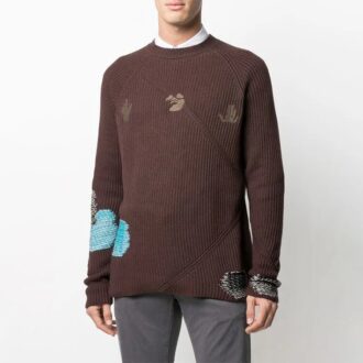 Pull en laine à côtes brodé Off-White pour homme, marron Pull en laine à côtes brodé Off-White pour homme, marron