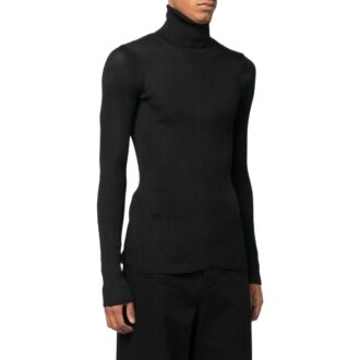 Pull en laine à côtes Helvet slim fit Off-White pour homme, collection printemps-été 2022, noir Pull en laine à côtes Helvet slim fit Off-White pour homme, collection printemps-été 2022, noir