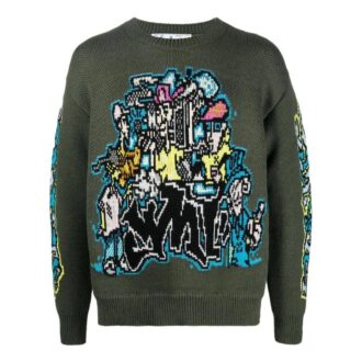 Pull en laine à manches longues en maille intarsia Off-White pour homme FW22, vert Pull en laine à manches longues en maille intarsia Off-White pour homme FW22, vert