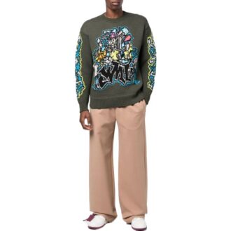Pull en laine à manches longues en maille intarsia Off-White pour homme FW22, vert Pull en laine à manches longues en maille intarsia Off-White pour homme FW22, vert