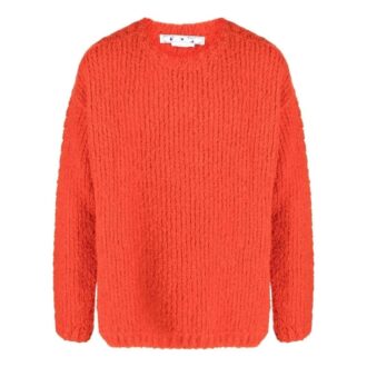 Pull en laine à manches longues et col rond Off-White pour homme, collection automne-hiver 2022, couleur unie, logo brodé, coupe ample, orange Pull en laine à manches longues et col rond Off-White pour homme, collection automne-hiver 2022, couleur unie, logo brodé, coupe ample, orange