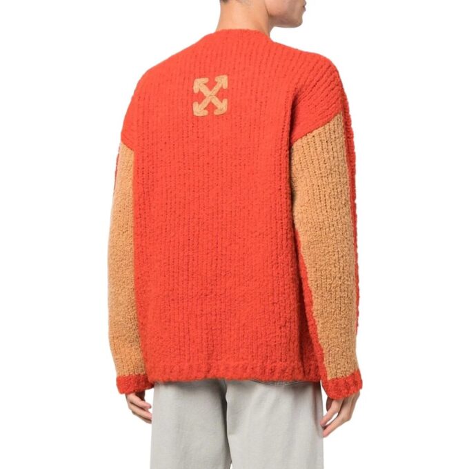 Pull en laine à manches longues et col rond Off-White pour homme, collection automne-hiver 2022, couleur unie, logo brodé, coupe ample, orange